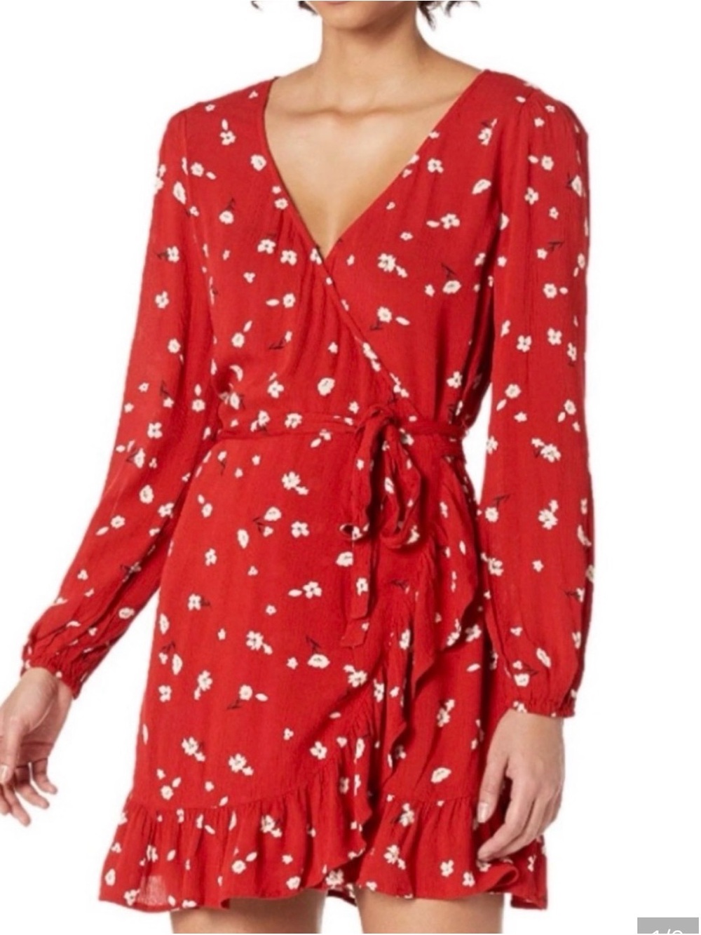 Billabong Women’s Red Floral Wrap Dress with Tie Waist Small